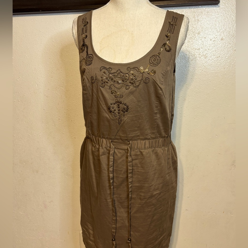 LOFT Brown Embroidered Mini Dress